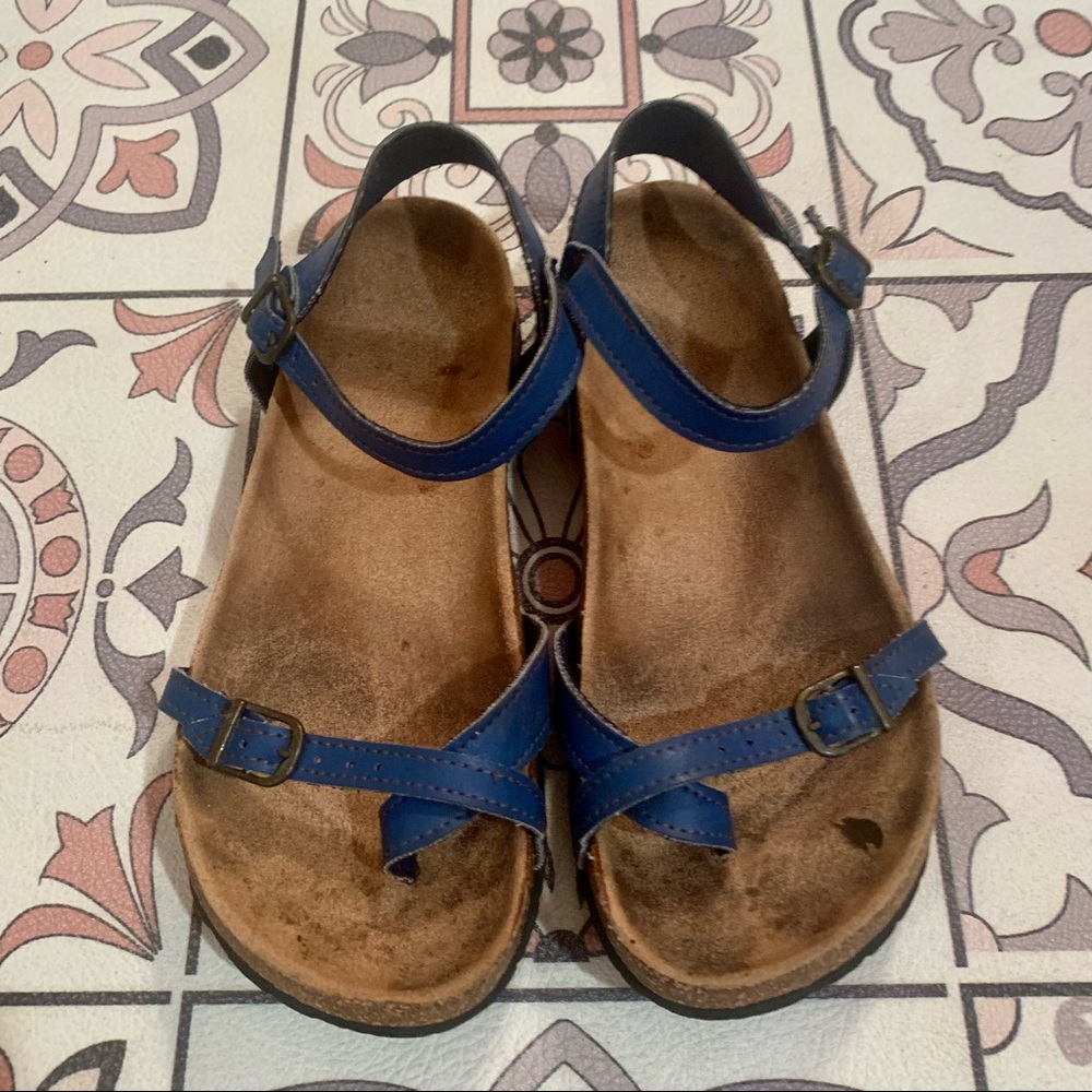 Vegan Leather Birks Sandals Cork 7.5/8 Blue